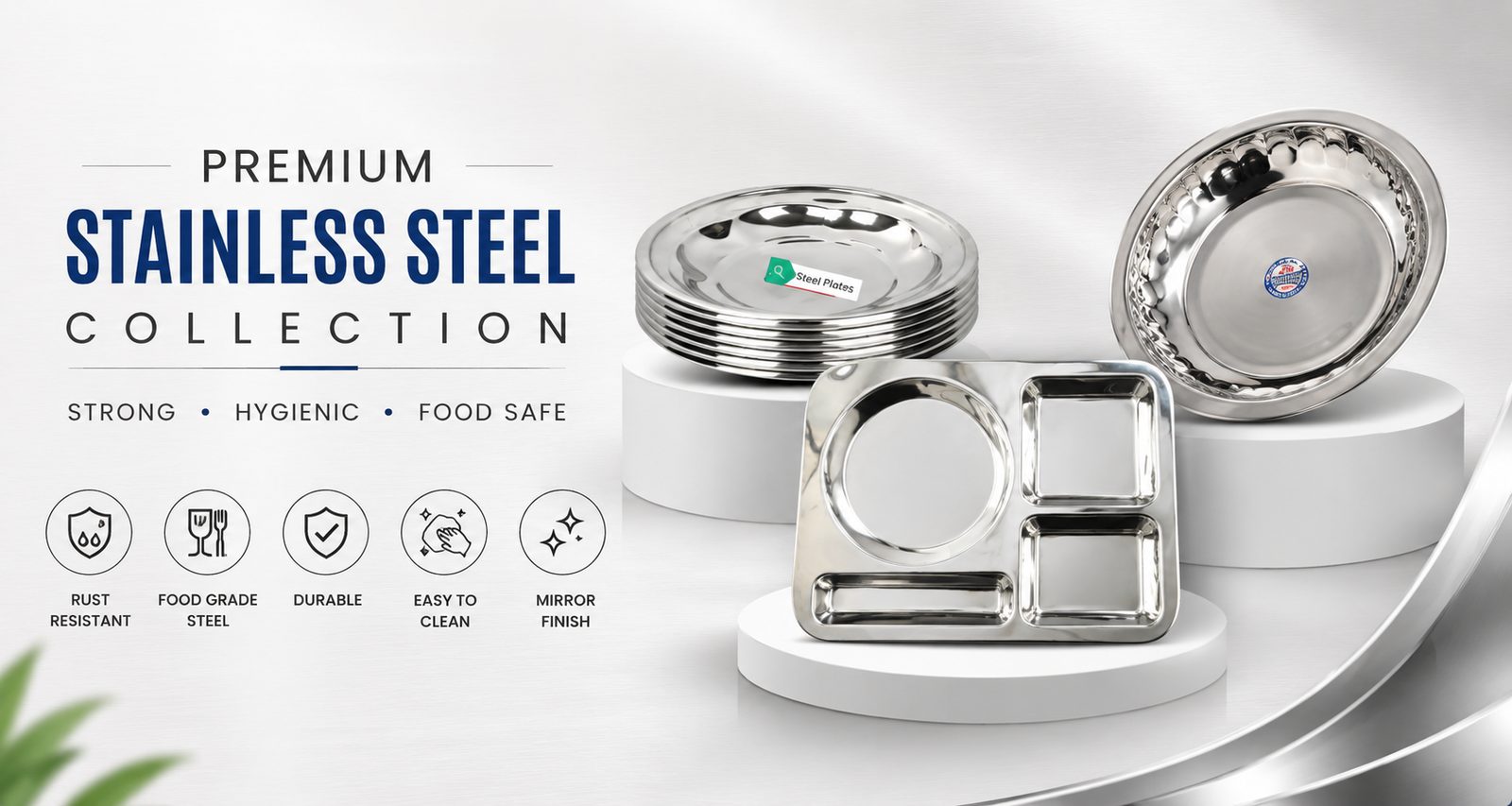 Premium stainless steel collection — strong, hygienic, food safe
