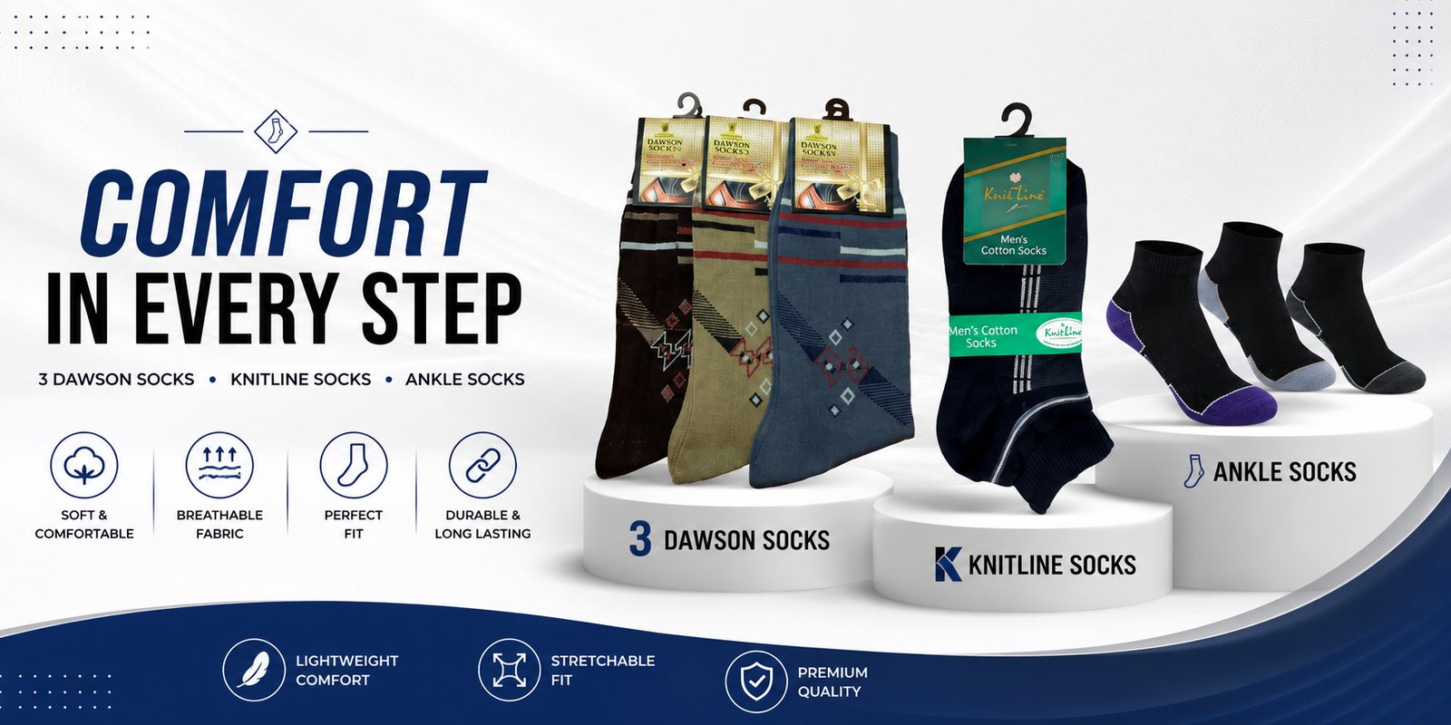 Comfort in every step — Dawson, Knitline and ankle socks collection