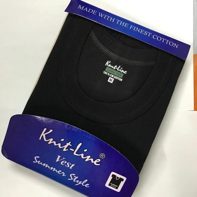 Knitline Black Vest with Sleeves for Men - Round Neck - Cotton - Summer Style