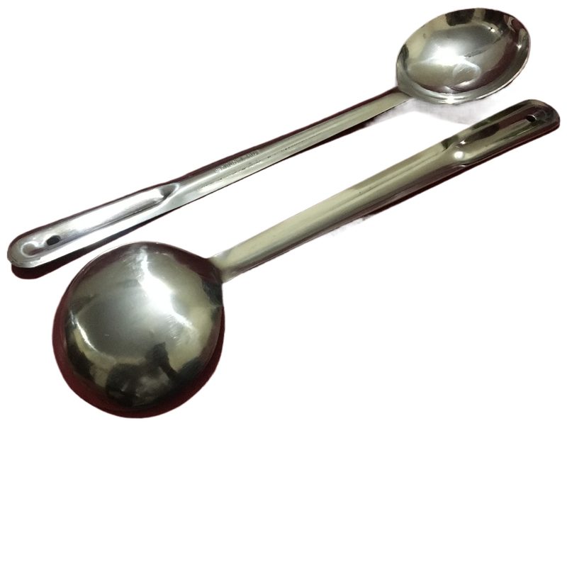 Pack of 2 Cooking Spoons - Stainless Steel - High Quality Utensil for Daily Use - Medium Size - Easy to Handle view 3