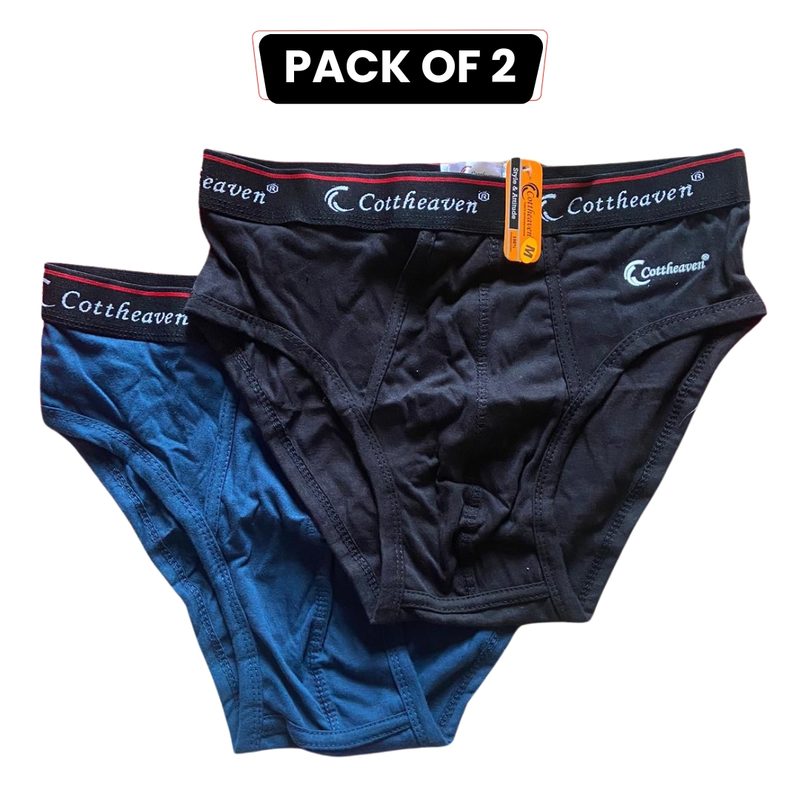 Pack of 2 Cottheaven Men's Cotton Briefs – Comfortable & Durable Underwear for Daily Wear – Medium Size – Black, Skin & Blue Colours - Y Front - Pee Hole