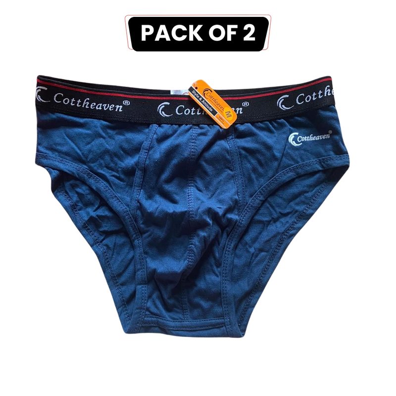 Pack of 2 Cottheaven Men's Cotton Briefs – Comfortable & Durable Underwear for Daily Wear – Medium Size – Black, Skin & Blue Colours - Y Front - Pee Hole view 3