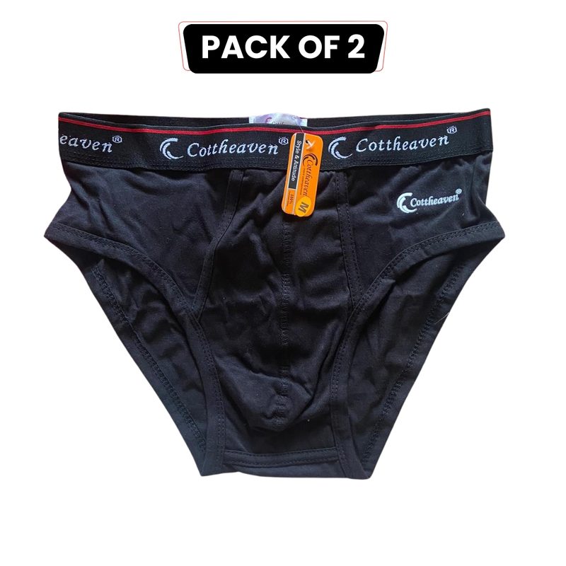 Pack of 2 Cottheaven Men's Cotton Briefs – Comfortable & Durable Underwear for Daily Wear – Medium Size – Black, Skin & Blue Colours - Y Front - Pee Hole view 4