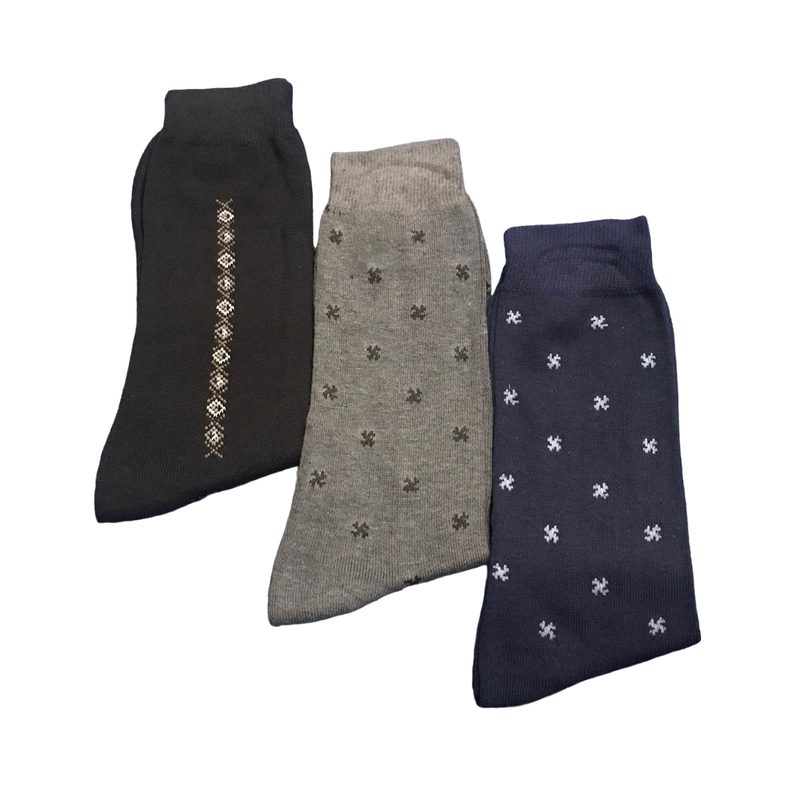 Pack of 3 Knitline Cotton Socks for Men Export Quality Multicolour Adjustable Decent Design / Office / Formal / Casual / Business Wear
