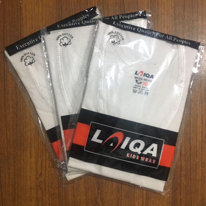 Pack of 3 Laiqa Kid's Banyan with Sleeves - Original Cotton Vest for Boys - White Inner wear with Sleeves