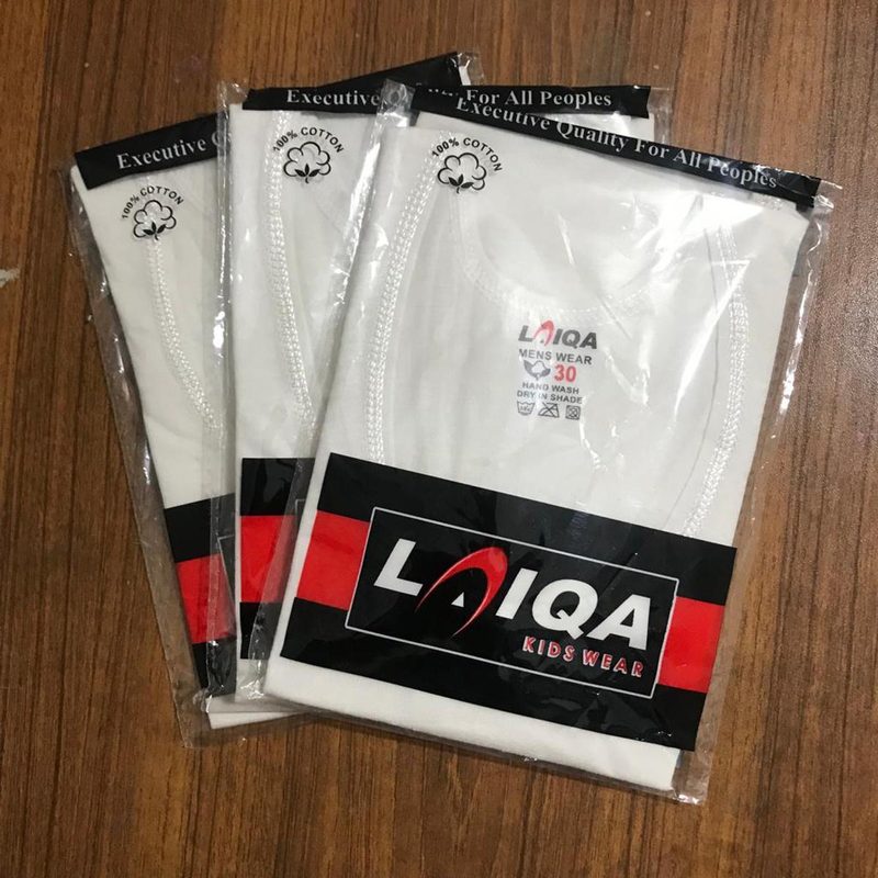 Pack of 3 Laiqa Kid's Banyan without Sleeves - Original Cotton Vest Sando for Boys - White Inner wear with Sleeves