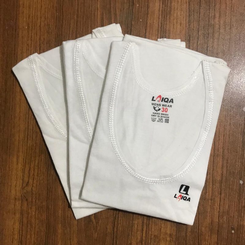 Pack of 3 Laiqa Kid's Banyan without Sleeves - Original Cotton Vest Sando for Boys - White Inner wear with Sleeves — photo 2