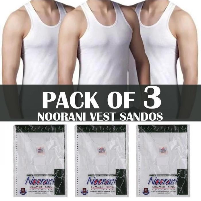 Pack of 3 Noorani Kid's Sando Banyan - Original Noorani Cotton Vest - White Sando Inner wear
