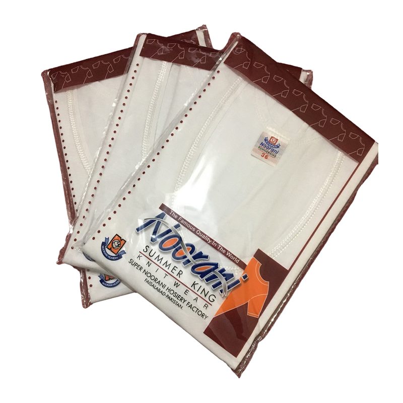 Pack of 3 Noorani Men's Banyan with Sleeves- Original Noorani Cotton Vest - White Inner wear with Sleeves