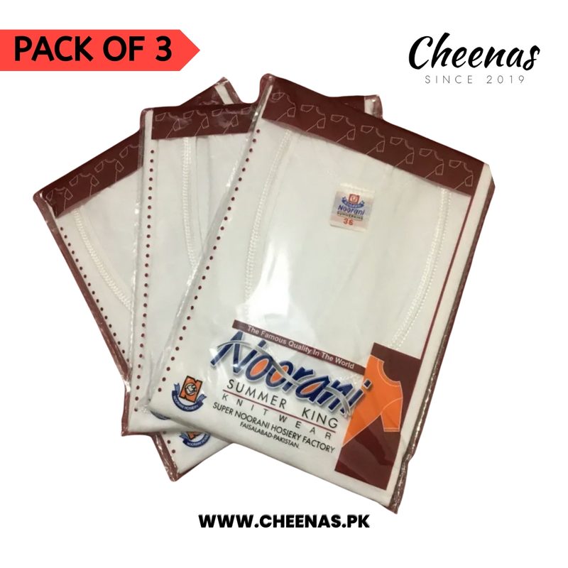 Pack of 3 Noorani Men's Banyan with Sleeves- Original Noorani Cotton Vest - White Inner wear with Sleeves view 2