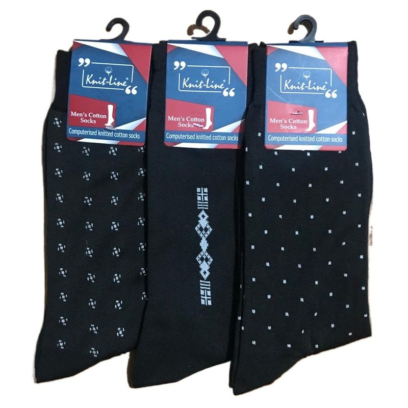 Pack of 3 Original Knitlne Socks for Men - Cotton Fabric - Black & White Colours - Decent Design for Office Formal Casual Business Wear