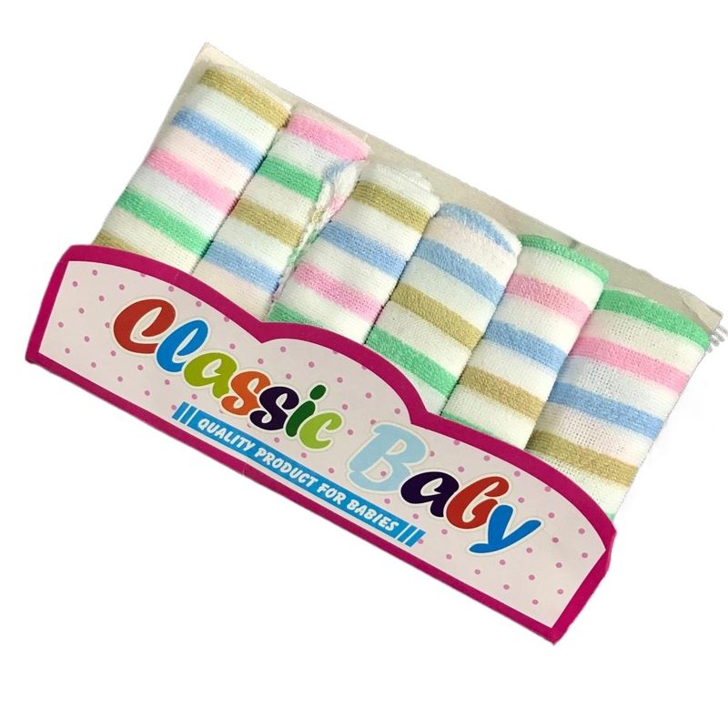Pack of 6 Classic Baby Face Towels - Multicolour - Stripped Design- Soft for Newborn Babies - Quality Product for Daily Use view 2
