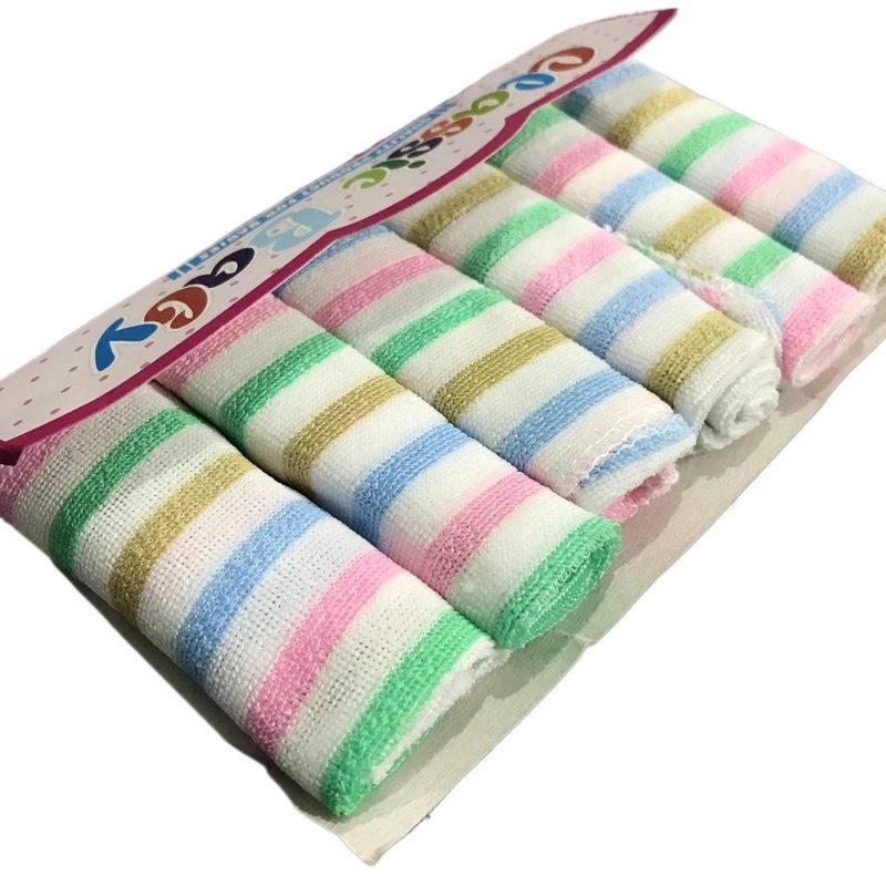 Pack of 6 Classic Baby Face Towels - Multicolour - Stripped Design- Soft for Newborn Babies - Quality Product for Daily Use view 3