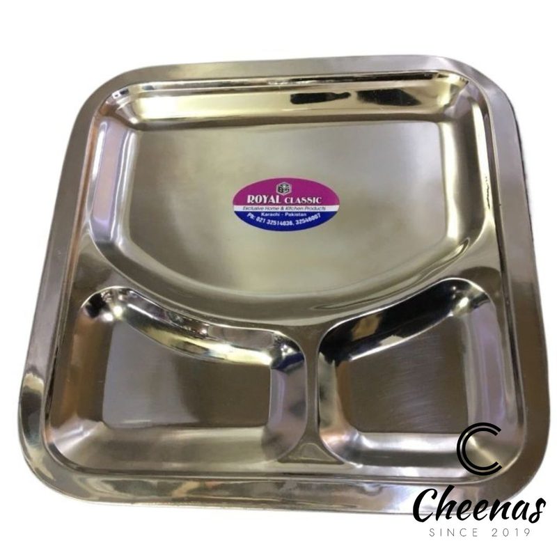 Portion Plate - 3 Portion Restaurant Style Serving Plate - Three Portion Fast Food Serving Plate - Stainless Steel Coated / Polished