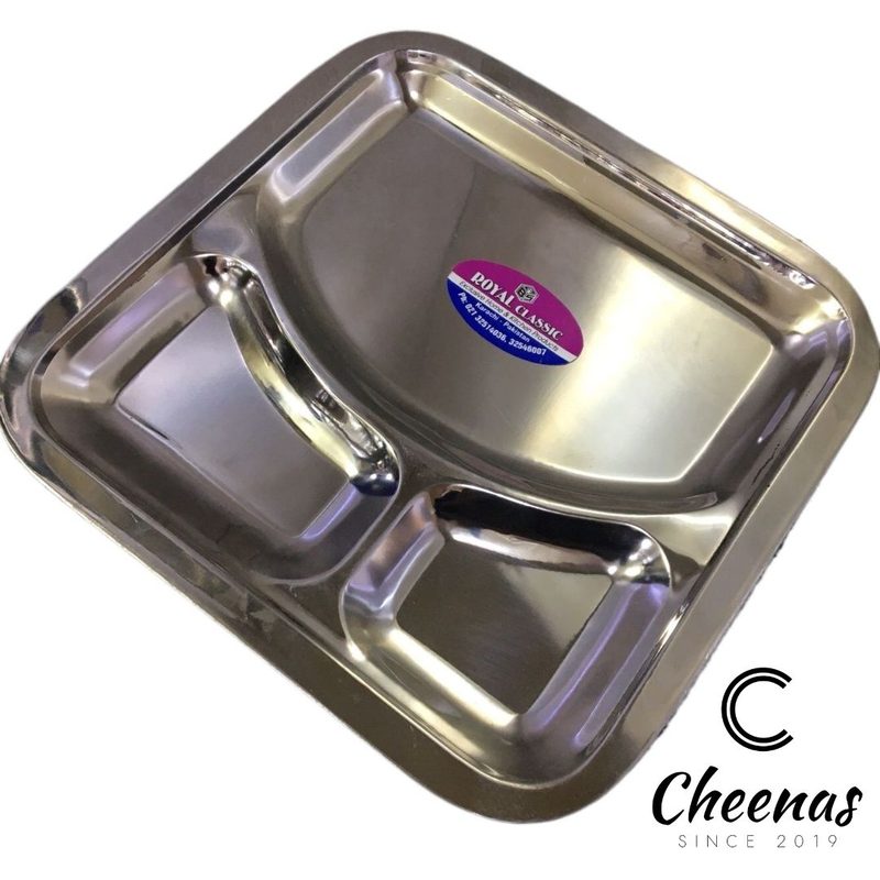Portion Plate - 3 Portion Restaurant Style Serving Plate - Three Portion Fast Food Serving Plate - Stainless Steel Coated / Polished view 2