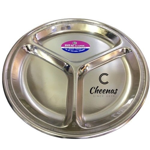 Portion Platter - 3 Portions Refreshment Serving Plate for Dry Fruits / Nimco - Stainless Steel Coated