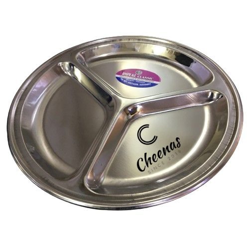 Portion Platter - 3 Portions Refreshment Serving Plate for Dry Fruits / Nimco - Stainless Steel Coated view 2