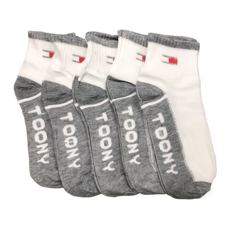 TOONY Premium Athletic Ankle Socks - 5 Pairs | Moisture-Wicking, Reinforced Heel & Toe, Snug Fit, Breathable Cotton Blend | Ideal for Sports, Running, and Everyday Comfort | Stylish Grey & White Design view 2