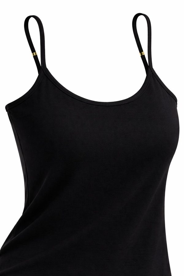 Women's Cotton Spaghetti Strap Camisole - Black - Soft Stretchable Inner Camisole Vest for Ladies