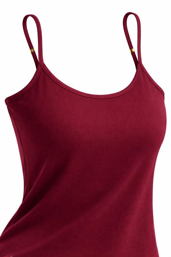 Women's Cotton Spaghetti Strap Camisole - Maroon - Soft Stretchable Inner Camisole Vest for Ladies