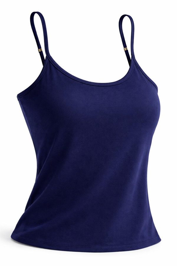 Women's Cotton Spaghetti Strap Camisole - Navy - Soft Stretchable Inner Camisole Vest for Ladies