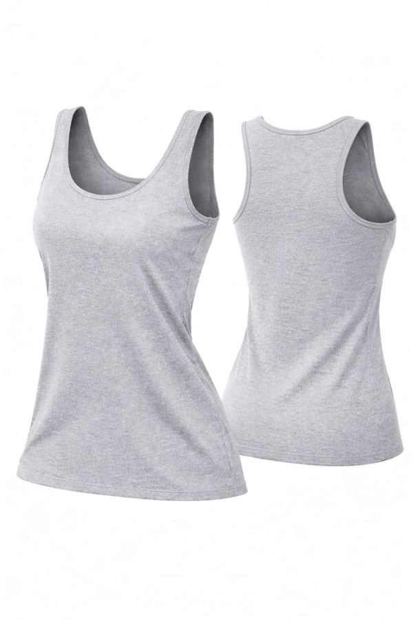 Women's Cotton Wide Strap Tank Top - Grey - Soft Stretchable Inner Camisole Vest for Ladies
