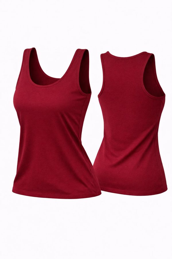 Women's Cotton Wide Strap Tank Top - Maroon - Soft Stretchable Inner Camisole Vest for Ladies