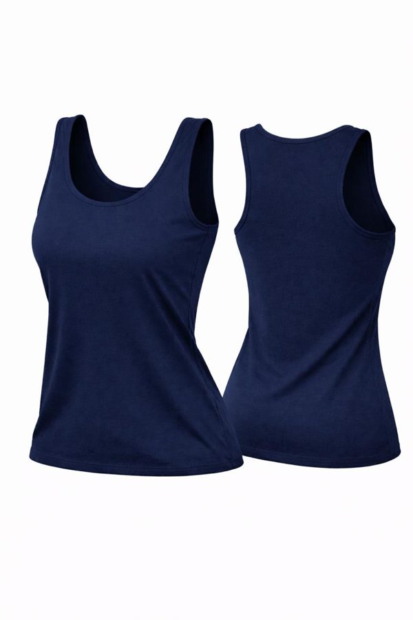 Women's Cotton Wide Strap Tank Top - Navy - Soft Stretchable Inner Camisole Vest for Ladies
